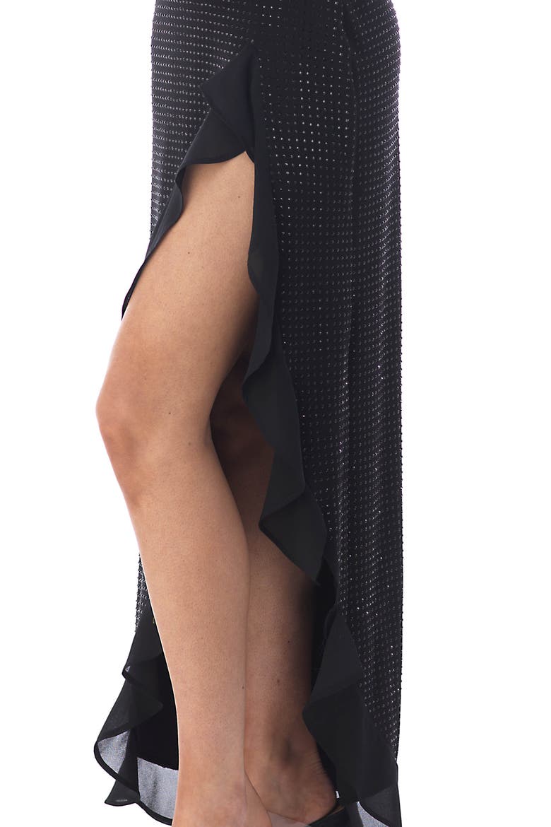 Rhinestone Cold Shoulder Open Back High-Low Cocktail Dress, Alternate, color, BLACK