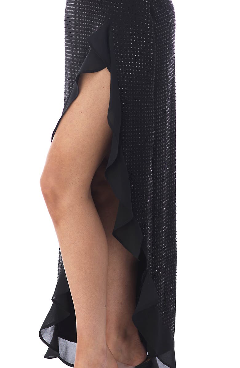 Sky Rhinestone Cold Shoulder Open Back High-Low Cocktail Dress, Alternate, color, Black