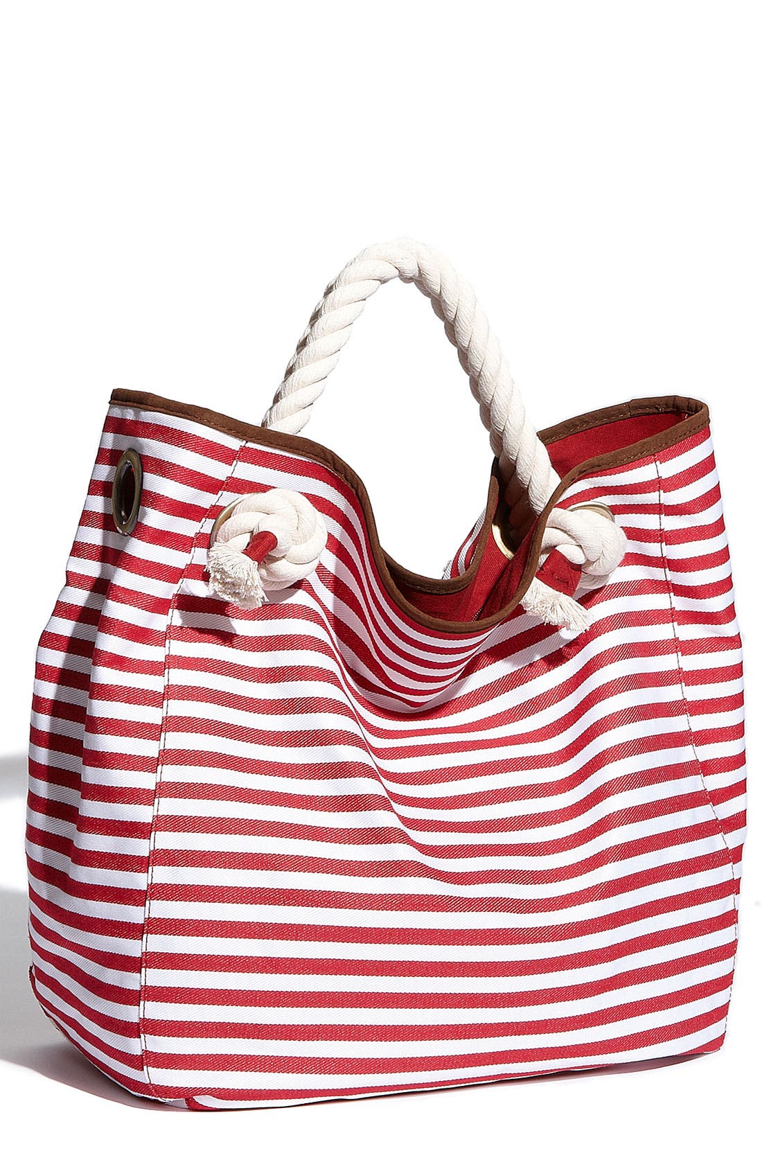 Nautical Stripe Canvas Tote, Main, color, Red