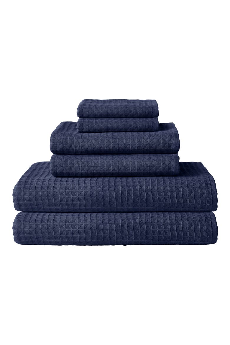 Waffle Twist 6-Piece Cotton Bath Towel, Main, color, INDIGO