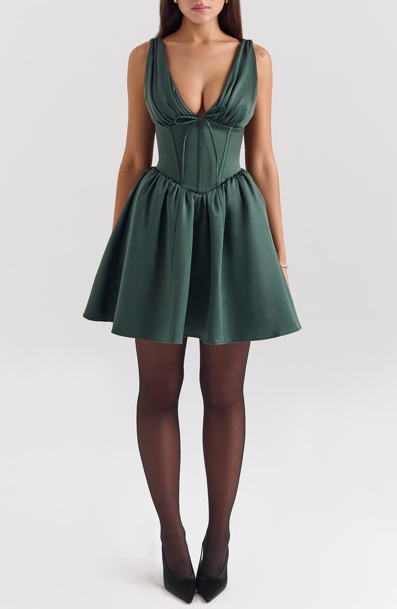 HOUSE OF CB Emmeliette Satin Minidress, Main, color, Forest Green
