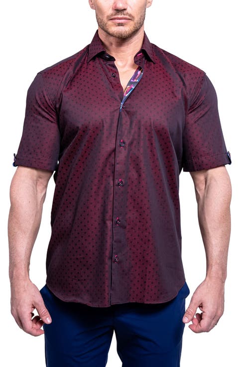 Galileo Resistance0103 Red Short Sleeve Cotton Button-Up Shirt