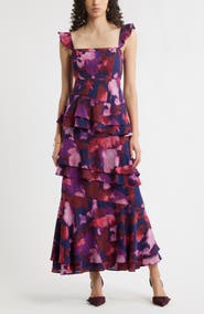 Chelsea28 Tiered Asymmetric Ruffle Maxi Dress