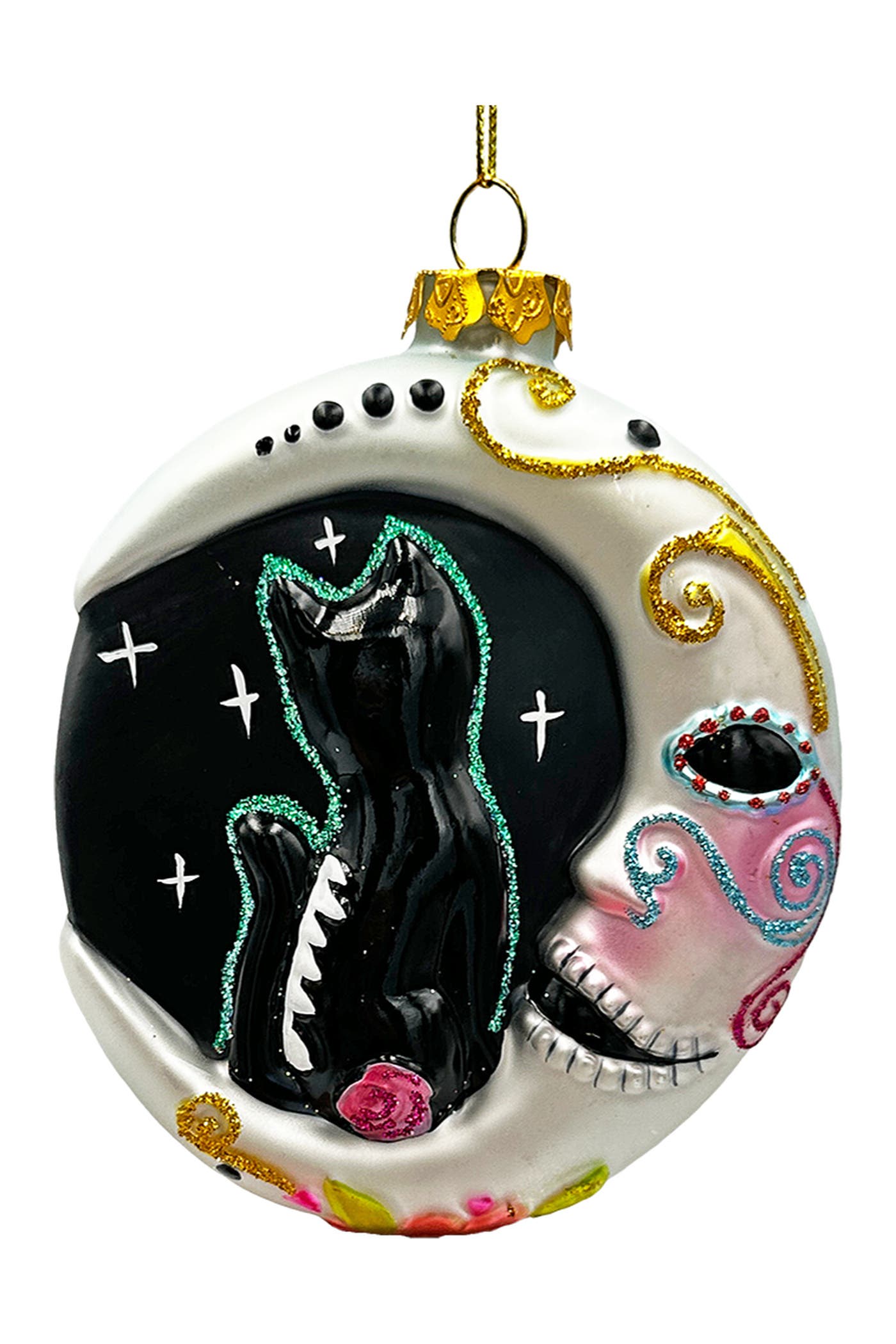 OrnamentallyYou Sugar Skull Siamese Cat Crescent Moon Glass Ornament ...