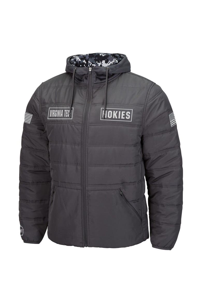 Men's Colosseum Charcoal Virginia Tech Hokies OHT Military Appreciation Digital Camo Detail Full-Zip Puffer Jacket, Alternate, color, Charcoal