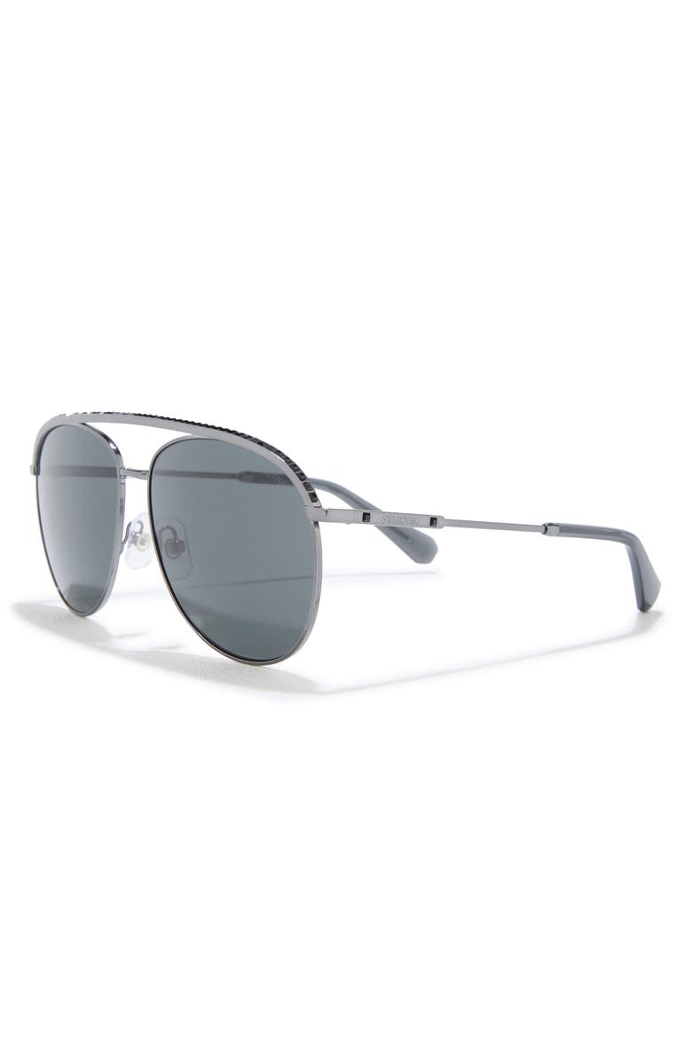Swarovski 61mm Crystal Aviator Sunglasses, Alternate, color, Dark Silver