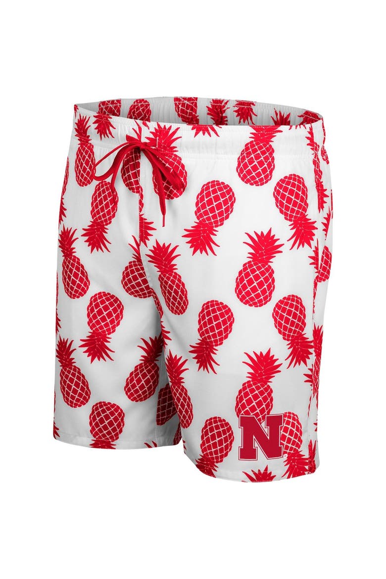 Men's Colosseum White/Scarlet Nebraska Huskers Pineapple Swim Shorts, Alternate, color, White
