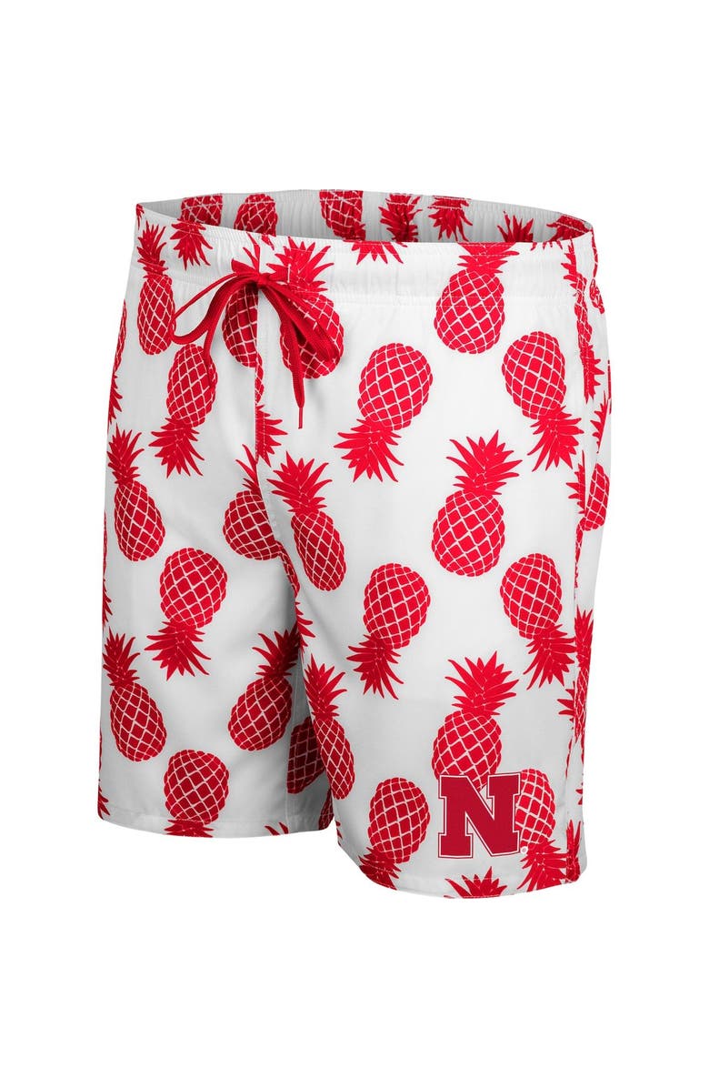COLOSSEUM Men's Colosseum White/Scarlet Nebraska Huskers Pineapple Swim Shorts, Alternate, color, White