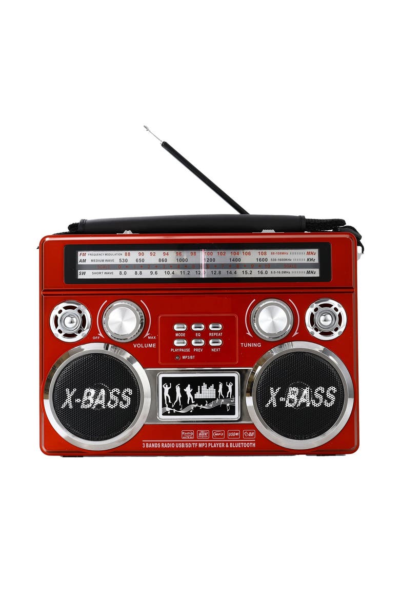 Retro 3 Band Radio With Bluetooth and Flashlight, Alternate, color, Red