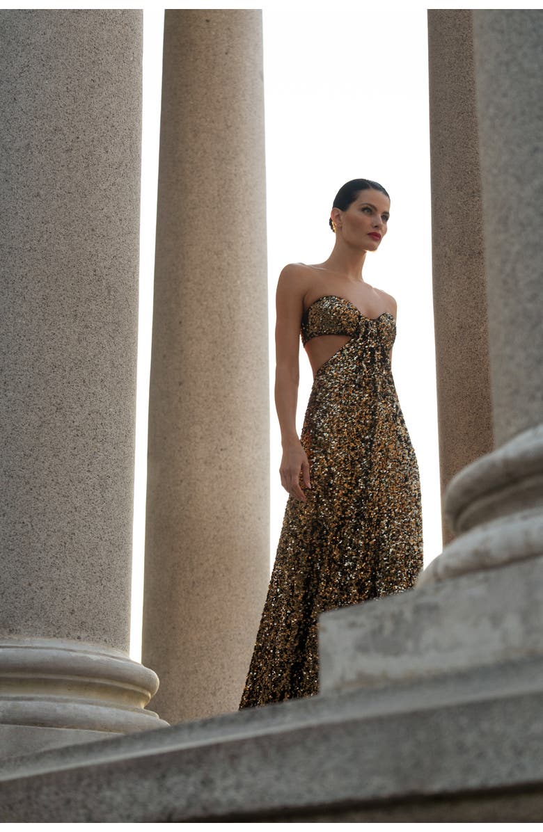 BCBGMAXAZRIA Sequin Strapless Gown, Alternate, color, Gold