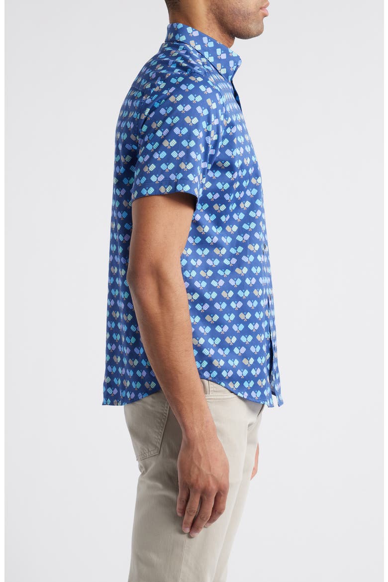 Pickleball Print Short Sleeve Button-Up Shirt, Alternate, color, NAVY MULTI
