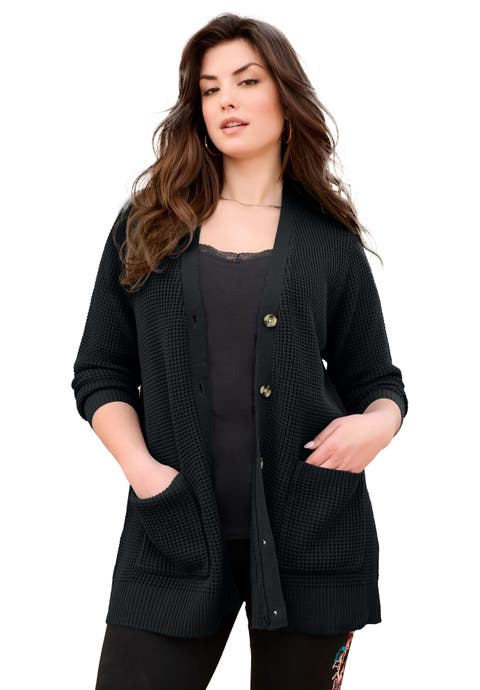 Waffle Button Front Cardigan