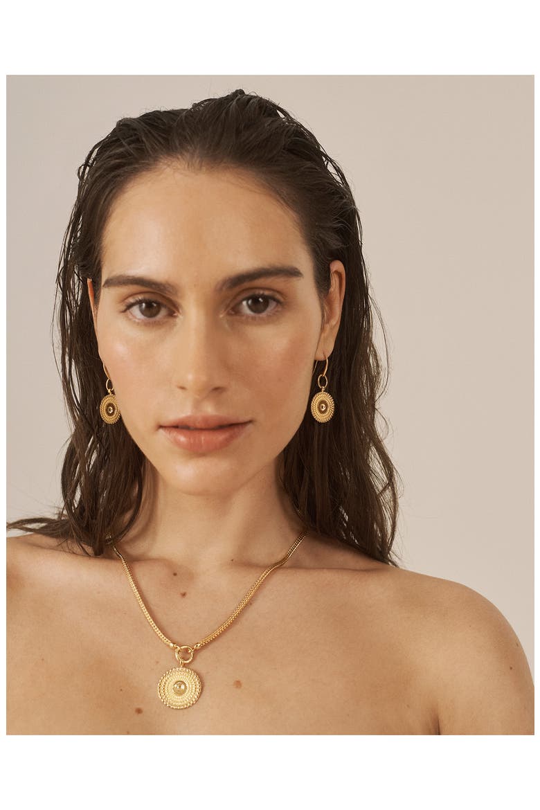 Juno Disc Drop Earrings, Alternate, color, 18CT GOLD VERMEIL/SS