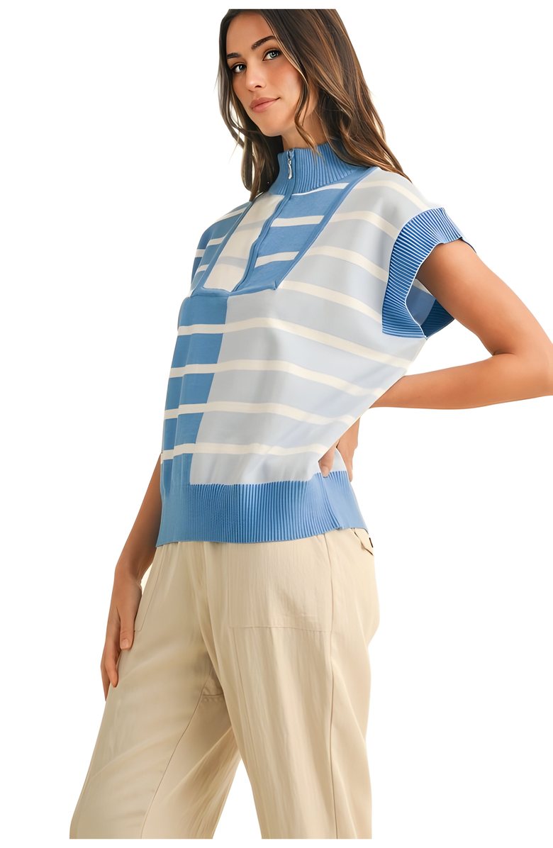 Knit and Lounge Striped Half-Zip Knit Top with Contrast Trim, Alternate, color, 