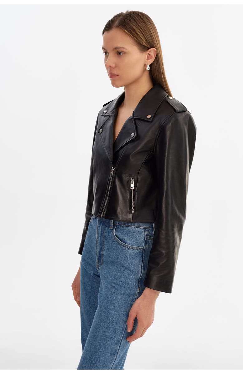 LAMARQUE Denalda | Leather Cropped Biker Jacket, Alternate, color, Black