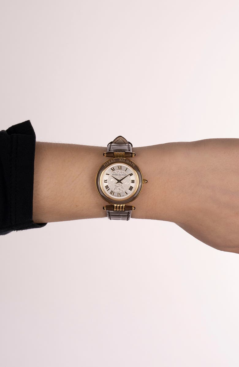 BALMAIN WATCHES Haute Elegance Leather Strap Watch, 30mm, Alternate, color, Stainless Steel With Brown