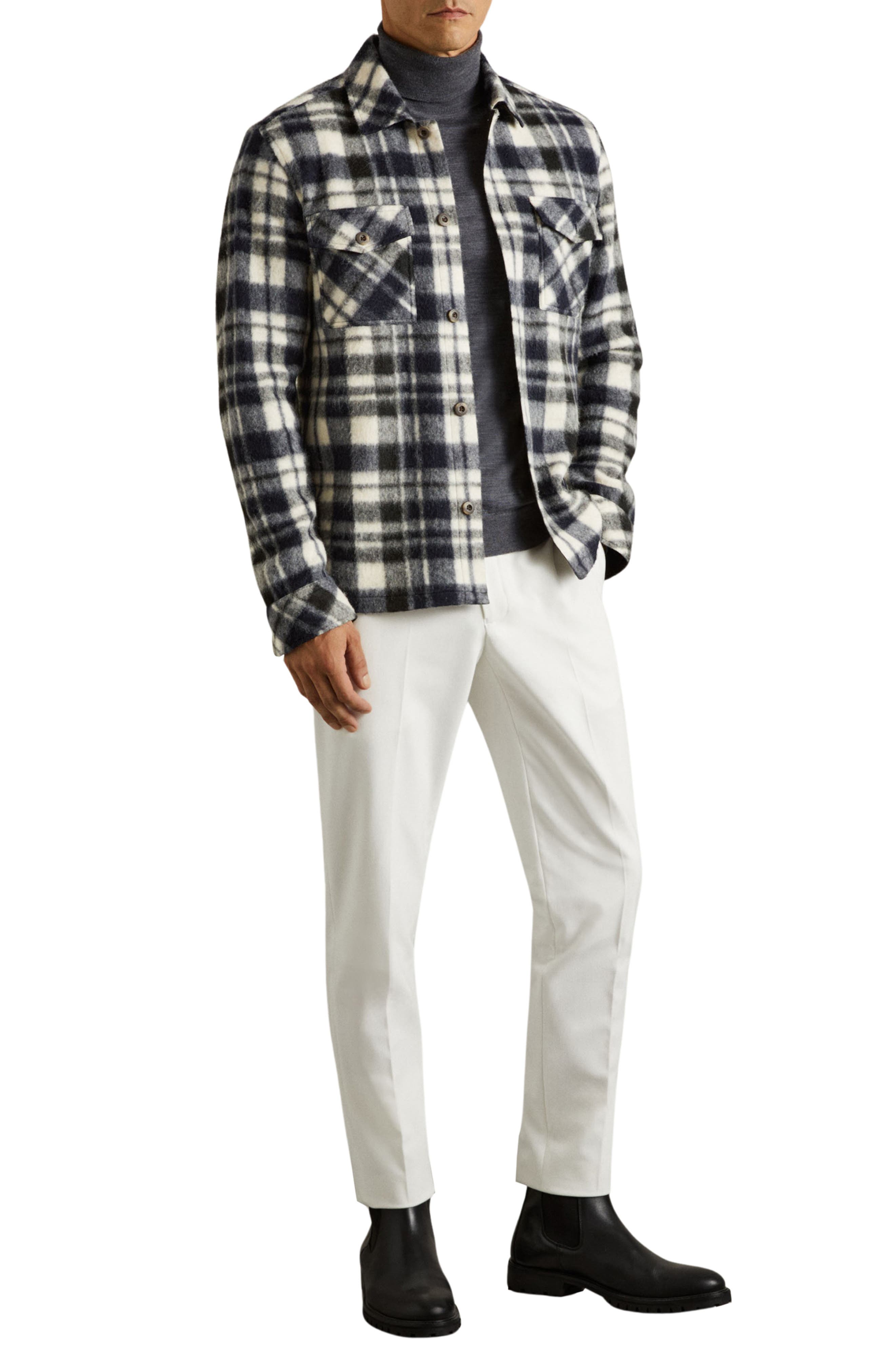 Reiss Wade Plaid Overshirt in Navy 