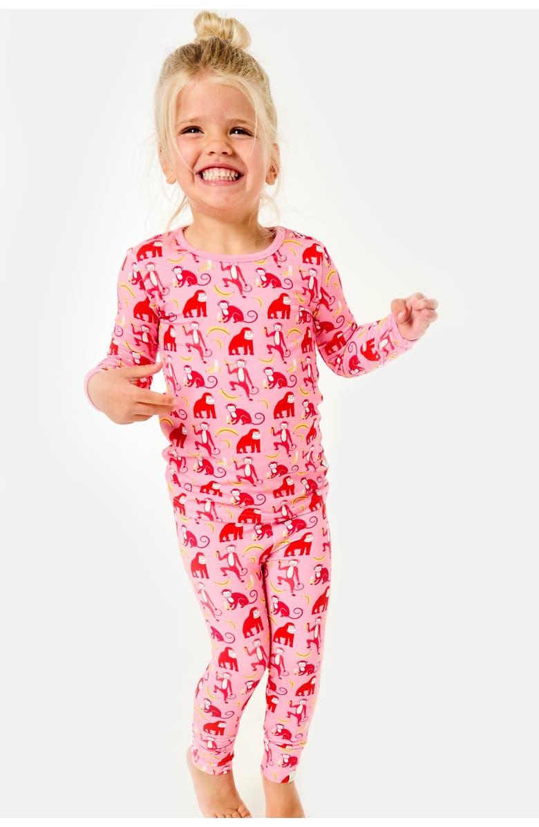 Clover Baby & Kids Long Sleeve Pajama Set - Monkeying Around Pink, Alternate, color, Monkeying Around Pink