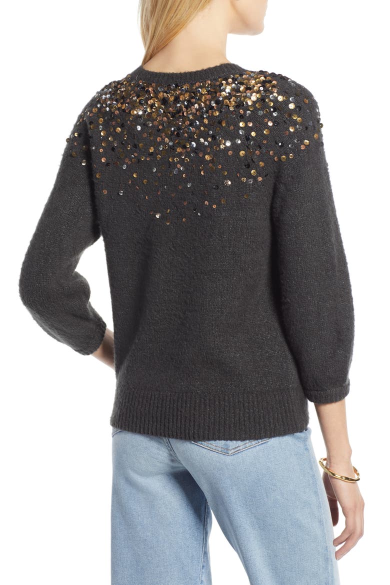 Sequin Detail Sweater, Alternate, color, CHARCOAL