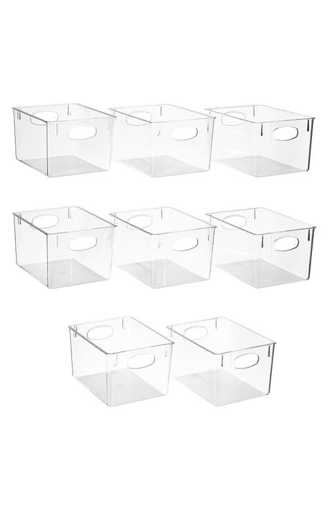 8-Pack Large Clear Fridge Organizer Bins