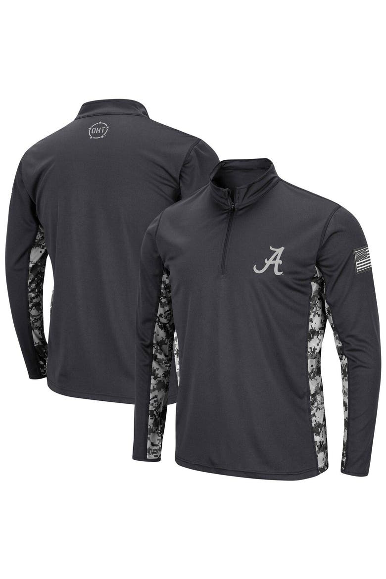 Men's Colosseum Charcoal Alabama Crimson Tide OHT Military Appreciation Digital Camo Lightweight Quarter-Zip Pullover, Alternate, color, Charcoal