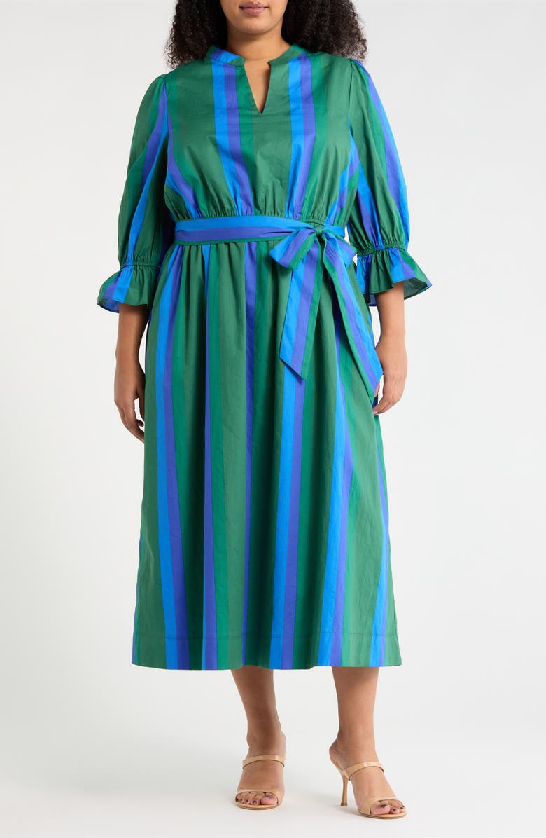 SUGARLIPS Dolary Stripe Sena Shirtdress, Main, color, Emerald-Blues