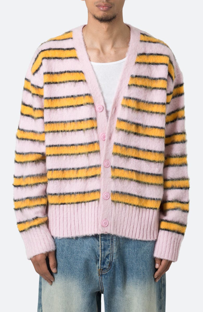 mnml Striped Faux Mohair Cardigan, Main, color, Pink