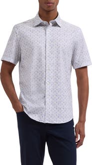 Bugatchi Miles OoohCotton® Tropical Sail Boat Print Short Sleeve Button-Up Shirt