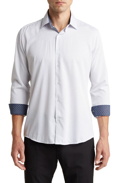 Slim Fit Performance Stretch Long Sleeve Button Front Shirt