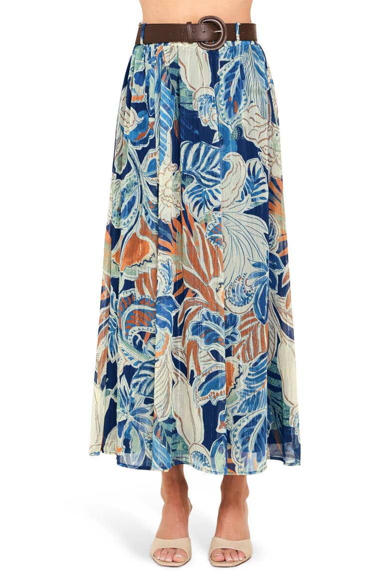 Print Ankle Skirt, Main, color, NAVY BROWN