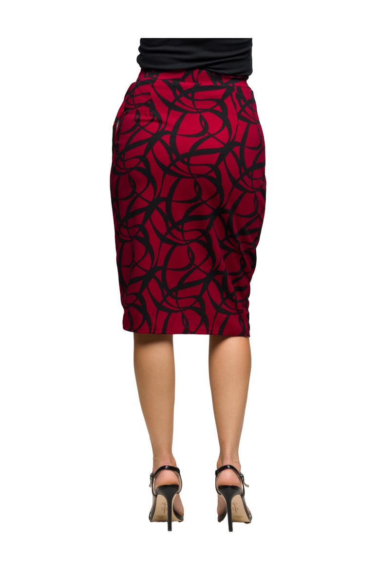 24seven Comfort Apparel Print Ruched Knee Length Skirt, Alternate, color, Red Multi