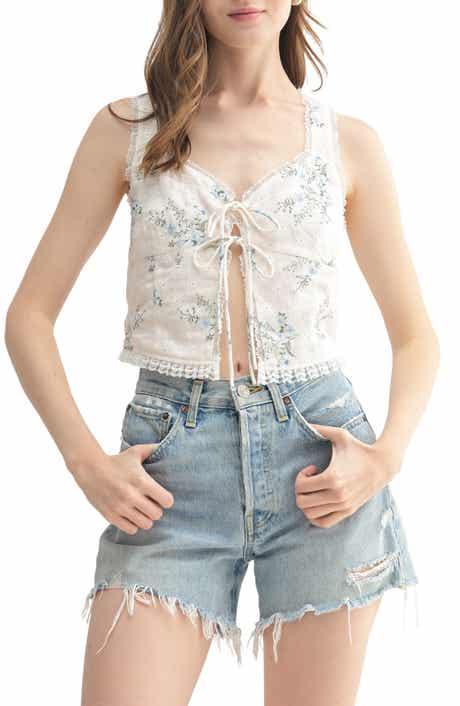 All in Favor Lace Trim Front Tie Tank