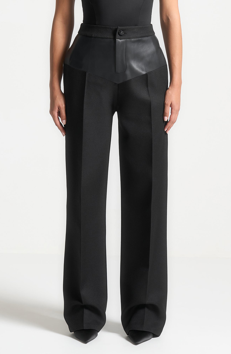 Manière De Voir Blanche Leather Panel Tailored Trousers, Alternate, color, Black