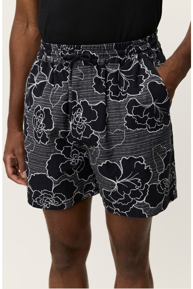 Charlie Poppy Pattern Knit Cotton Blend Drawstring Shorts, Alternate, color, BLACK