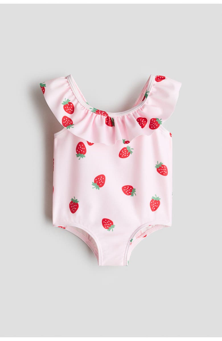 H&M Frill-trimmed Swimsuit, Main, color, Light Pink/Strawberries