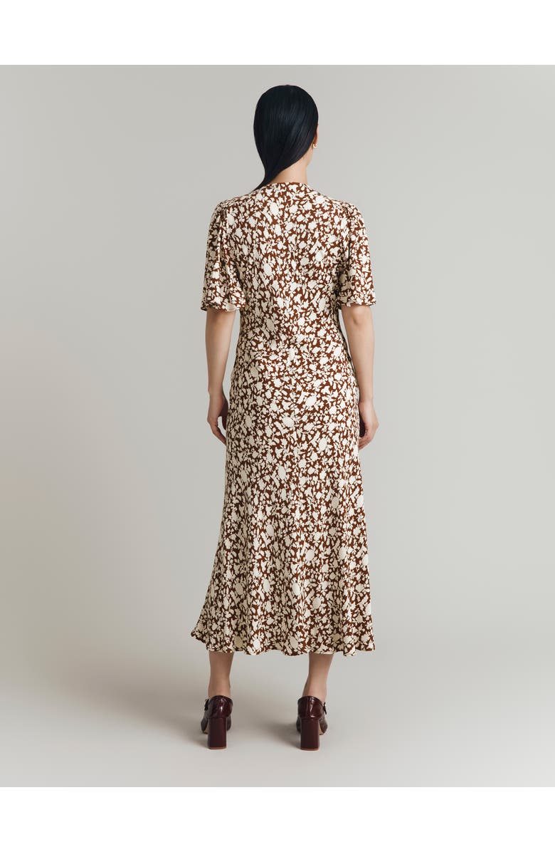 Ghost London Minnie Crepe Printed Shirred Tea Dress, Alternate, color, Russet Floral