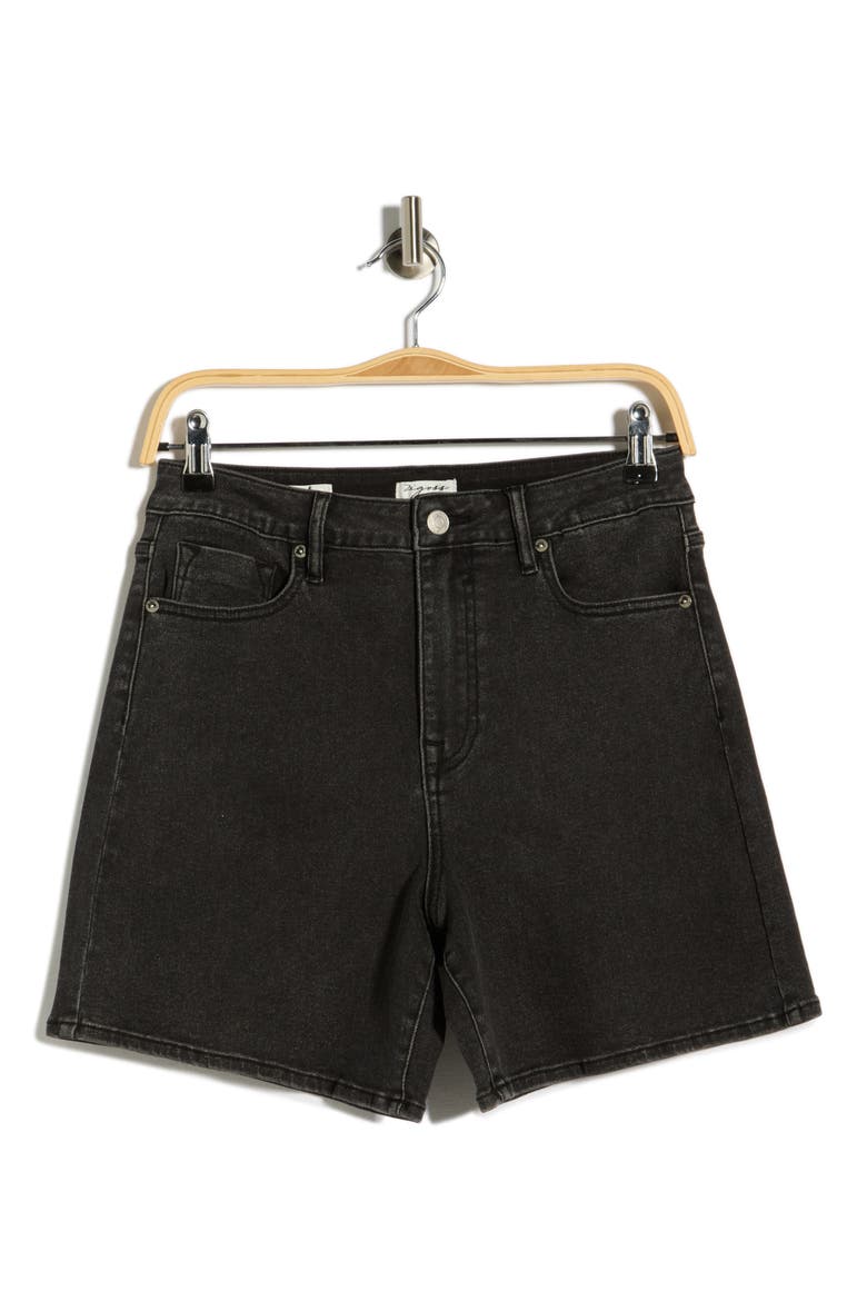 High Waist Mid Thigh Denim Shorts, Alternate, color, WASHED BLACK