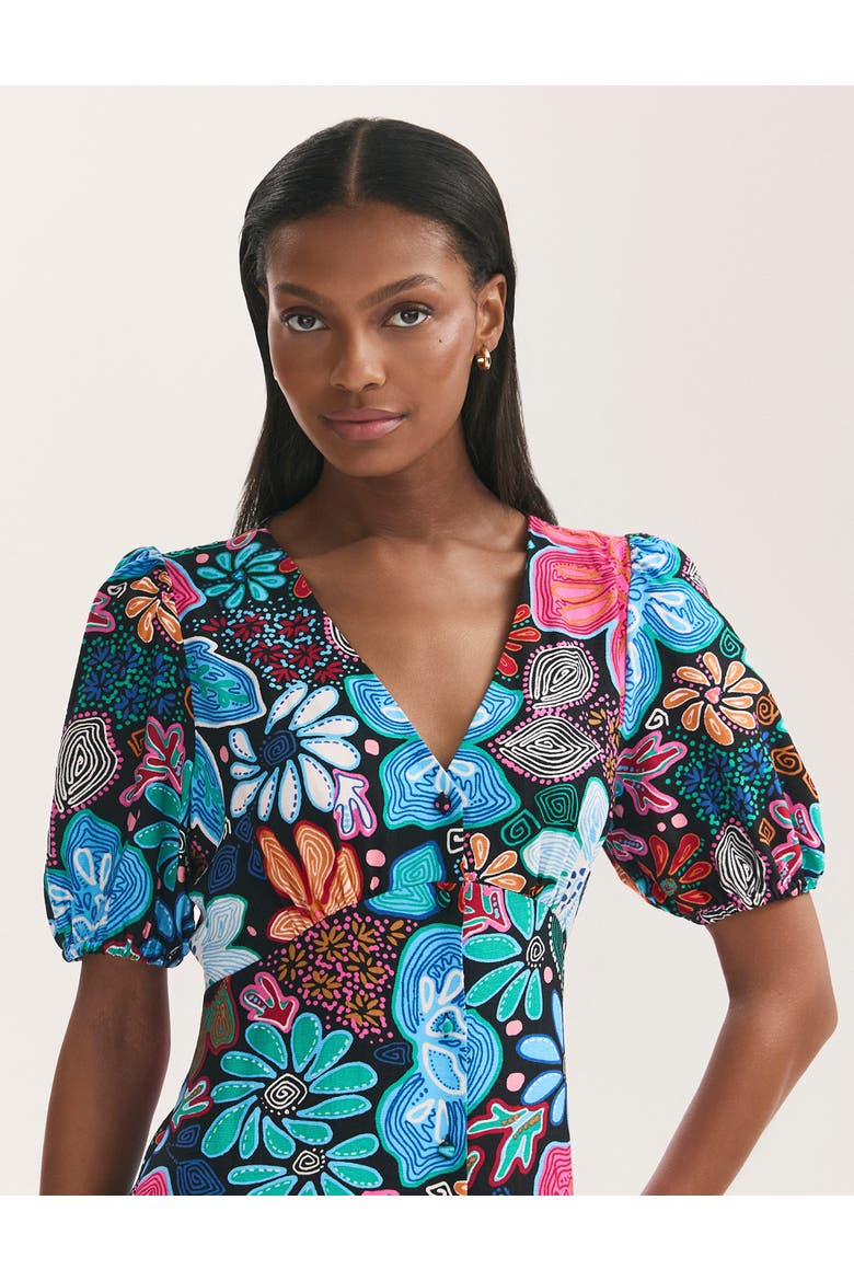 Sarah Floral Button Down Midi Dress, Alternate, color, Blue Floral