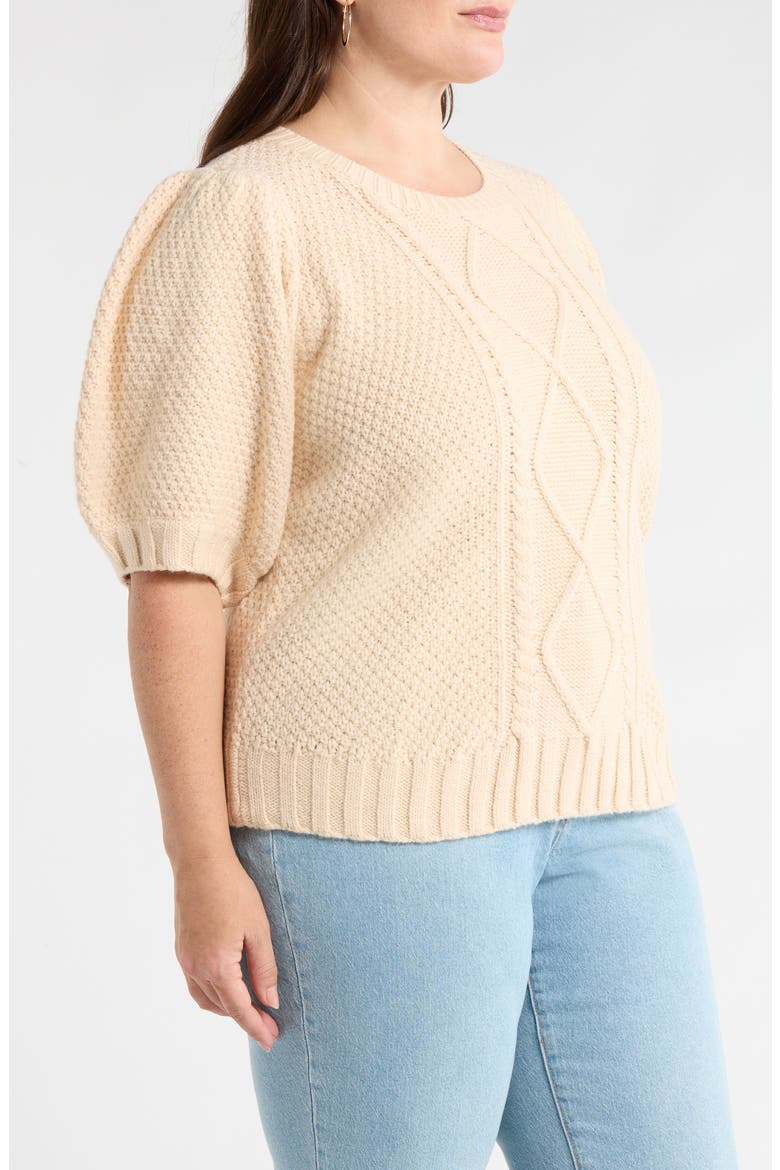Puff Sleeve Cable Stitch Sweater, Alternate, color, OATMEAL