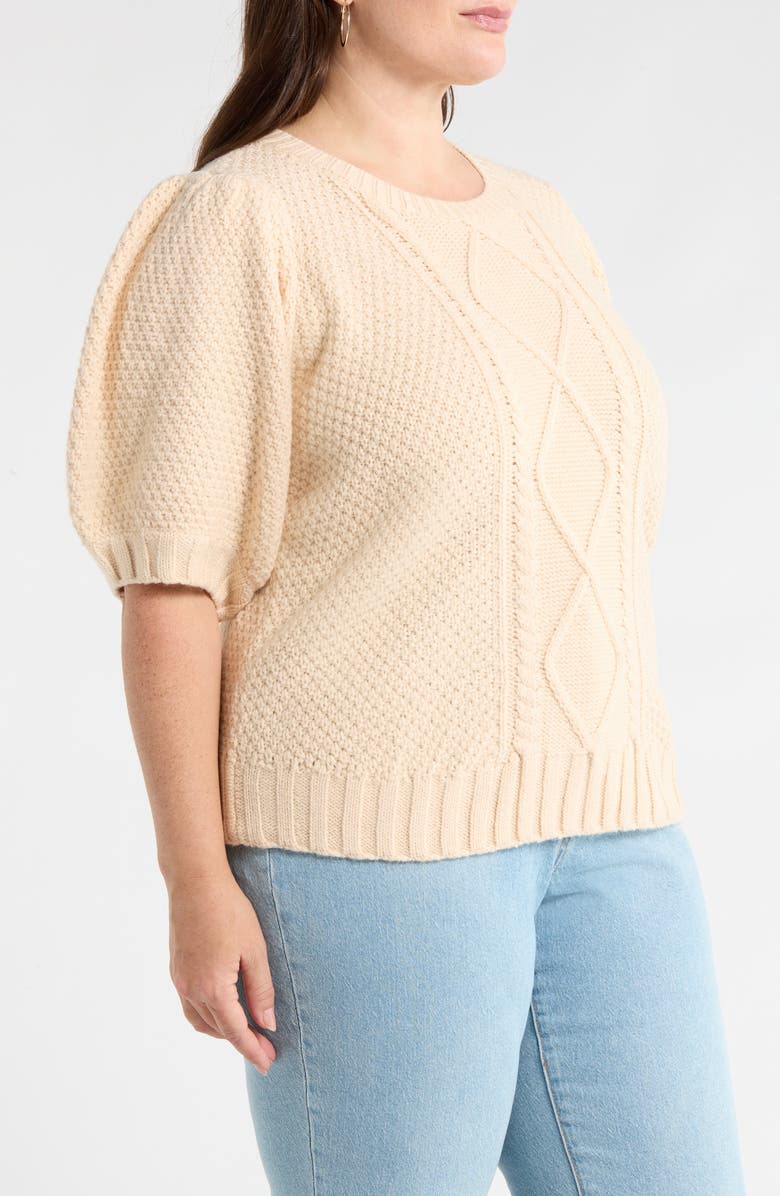 SUGARLIPS Puff Sleeve Cable Stitch Sweater, Alternate, color, Oatmeal