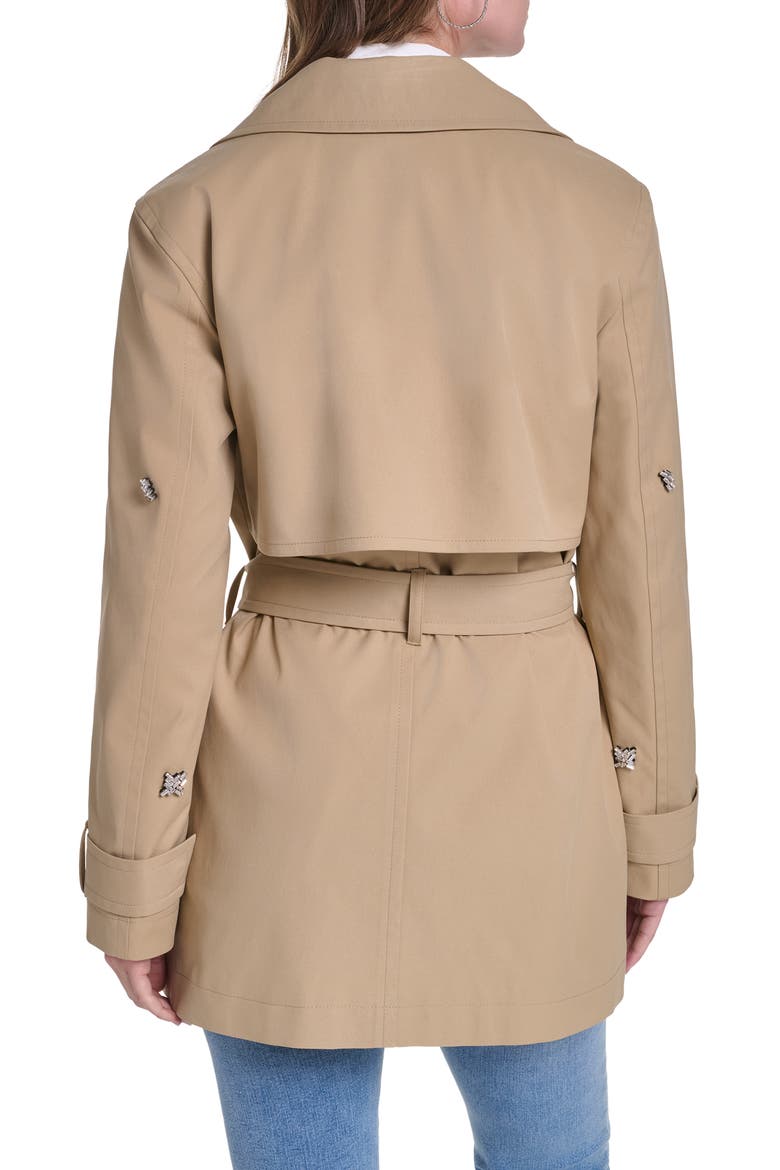 Rhinestone Embellished Short Trench Coat, Alternate, color, KHAKI