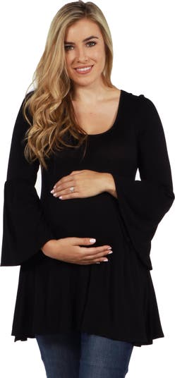 Long Bell Sleeve Flared Maternity Tunic Top