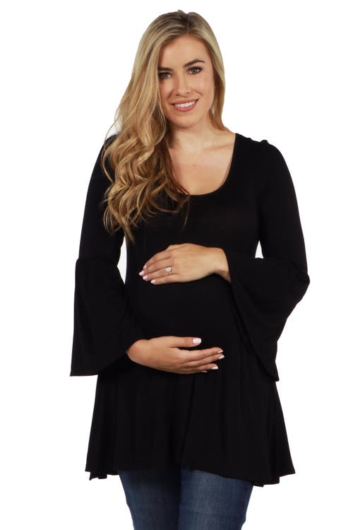 24seven Comfort Apparel Long Bell Sleeve Flared Maternity Tunic Top In Black