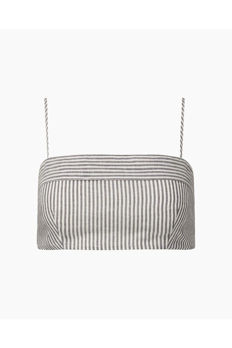 Air Linen Foldover Cropped Top, Alternate, color, DEEP NAVY/WHITE