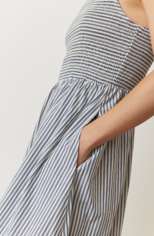 Marine Layer Darcy Sleeveless Smocked Midi Dress In Navy Stripe