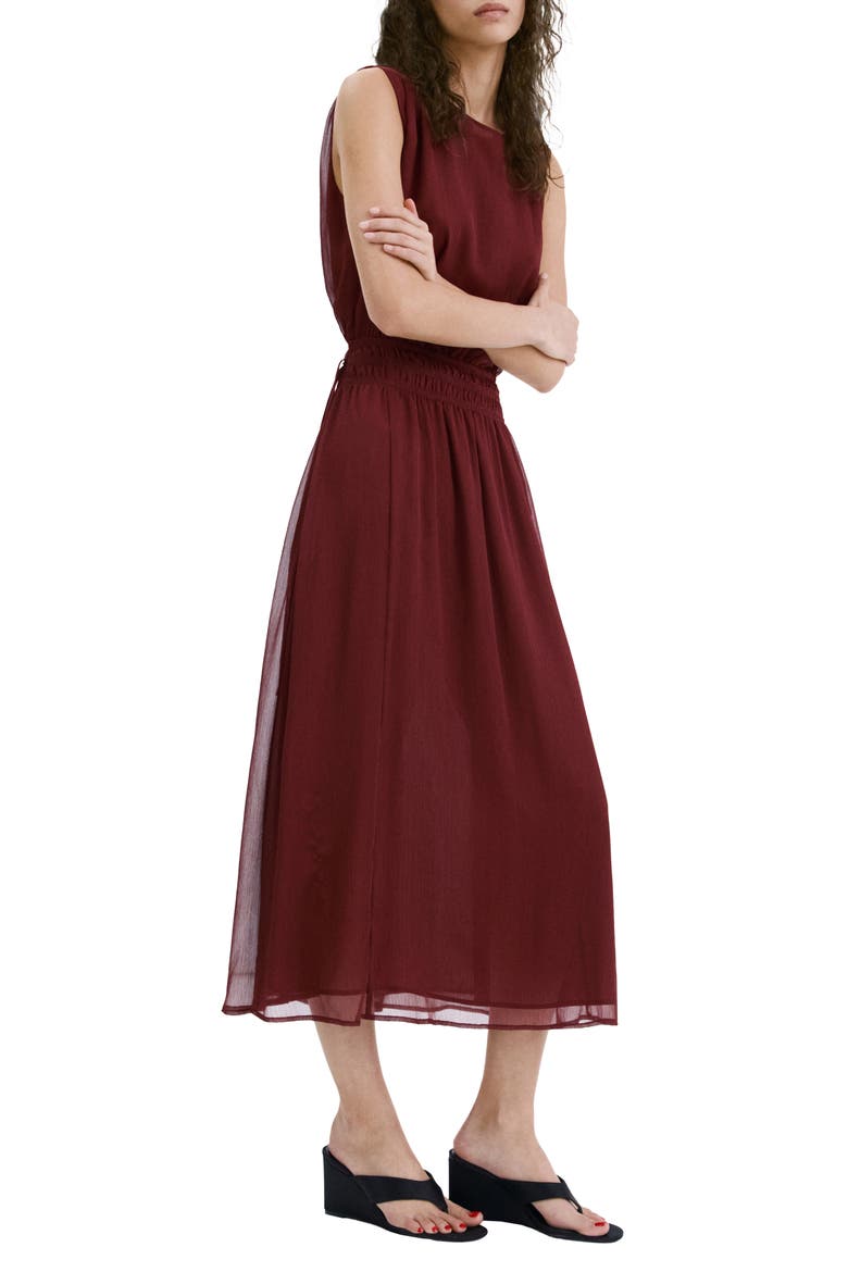 Sleeveless Gathered Waist Dress, Main, color, BURGUNDY