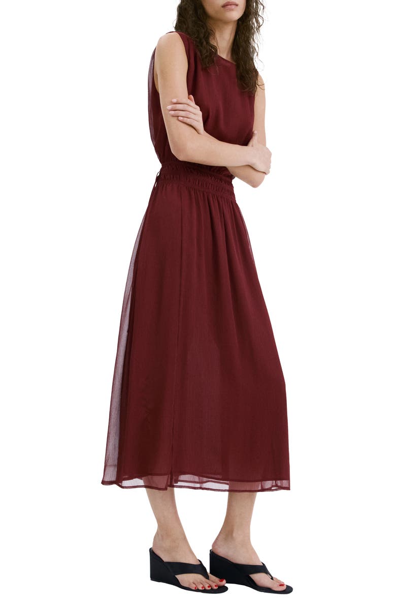 MANGO Sleeveless Gathered Waist Dress, Main, color, Burgundy