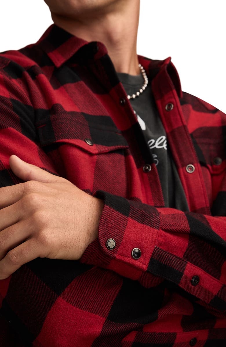Lucky Brand Cloud Buffalo Check Cotton Flannel Snap-Up Western Shirt, Alternate, color, Red Multi