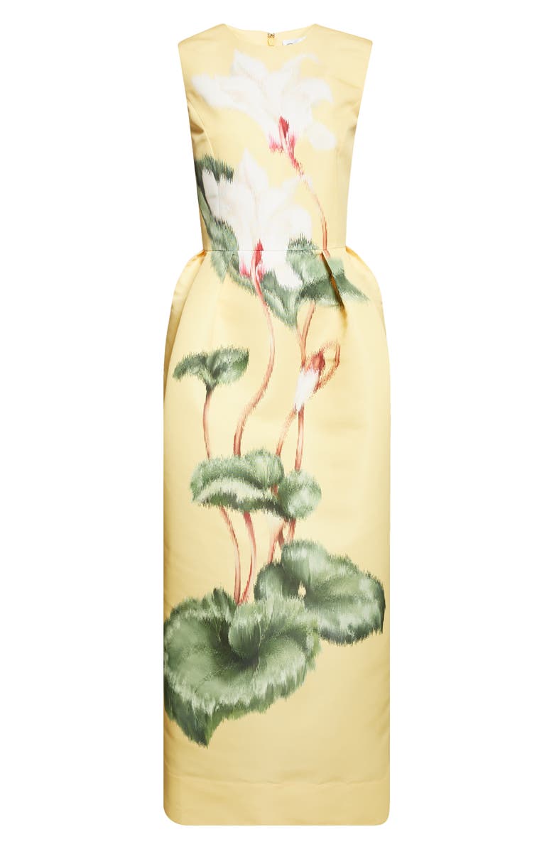 Oscar de la Renta Chiné Cyclament Sleeveless Stretch Faille Dress, Main, color, White/ Butter