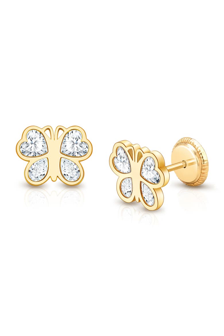 14K Gold Lovely Butterfly Studs Screw Back Earrings, Main, color, 14K Yellow Gold